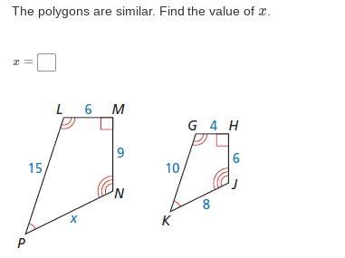 Help me please The polygons are similar. Find the value of x.-example-1