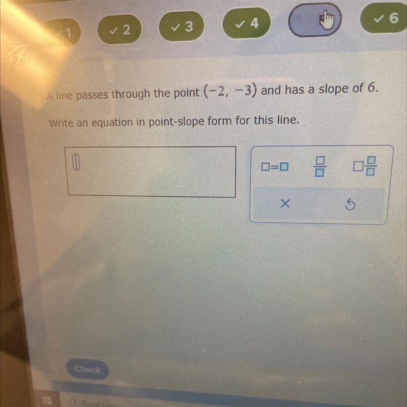 A line passes through the point (-2,-3) and has a slope of 6-example-1