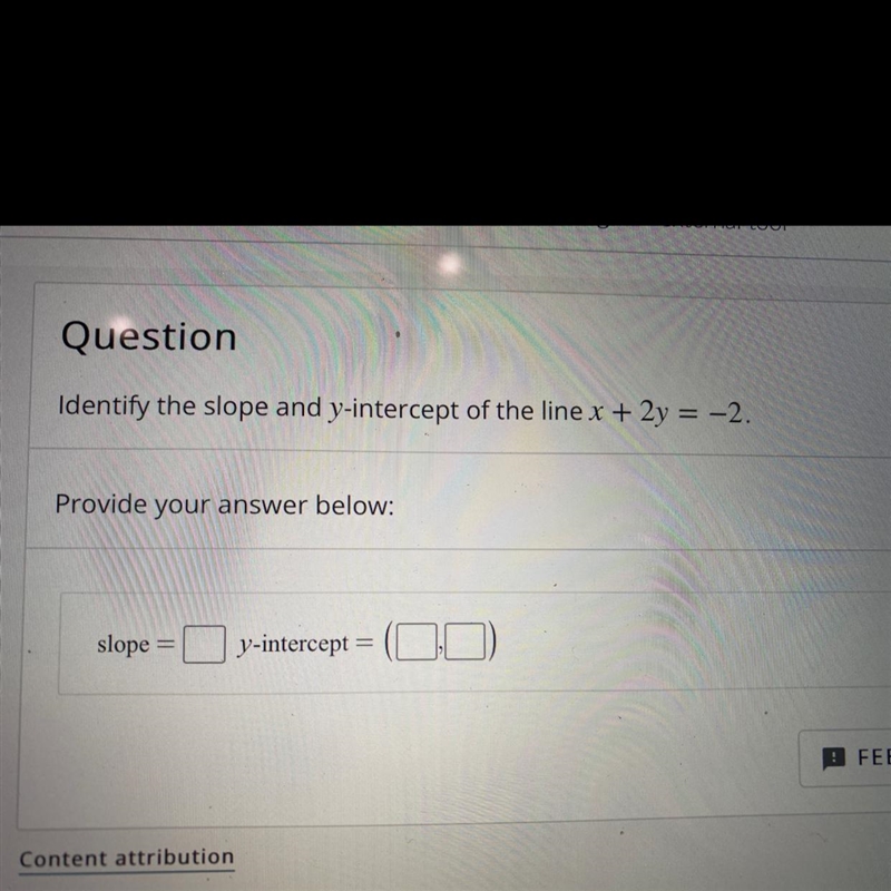 How do I find the slope and Y-intercept of the line x+2y=-2-example-1