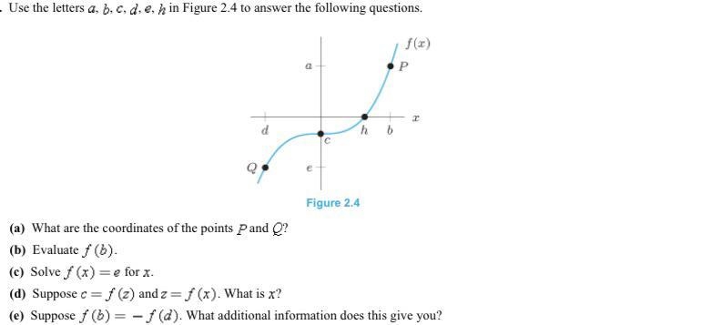 a) what are the coordinates of points P and Q?b)Evaluate f(b)c) solve f(x)=e for xd-example-1