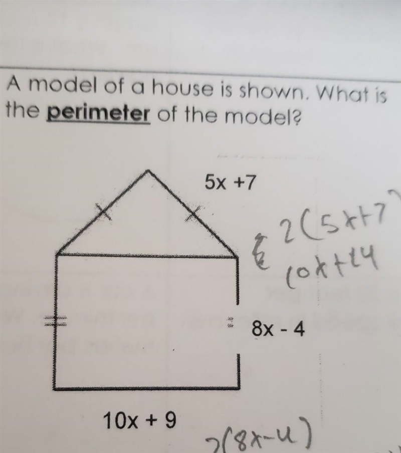 A model of a house is shown. What is the perimeter of the model? PLEASE HELP ILL GIVE-example-1