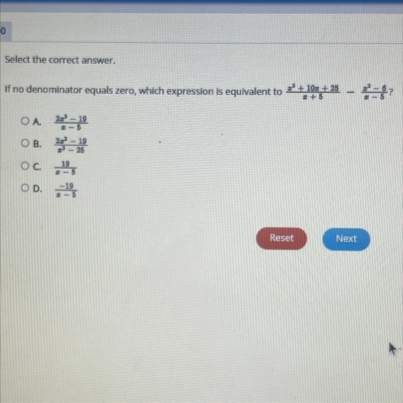 If no denominator equals zero , which expression is equivalent to-example-1