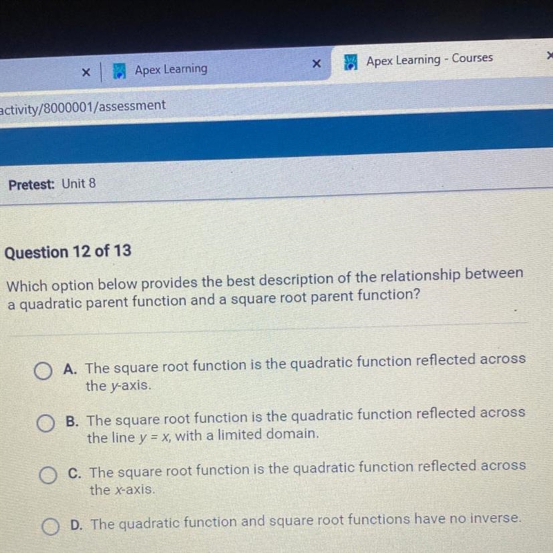 Pretest: Unit 8 Question 12 of 13 Which option below provides the best description-example-1