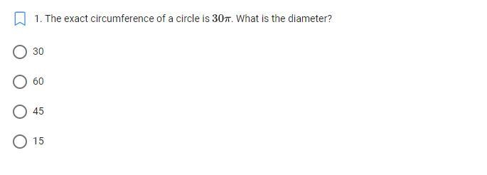 The exact circumference of a circle is 30tt. What is the diameter?-example-1