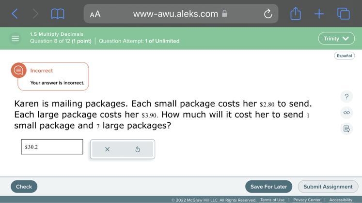 Karen is mailing packages. Each small package costs her $2.80 to send. Each large-example-1