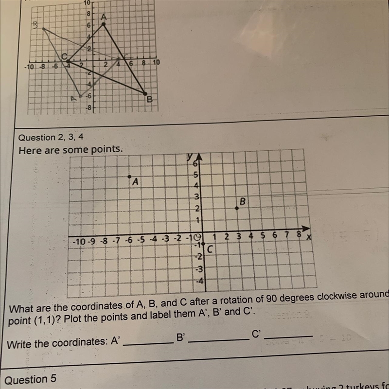 What are the coordinates of A, B, C after a rotation of 90 degrees clockwise around-example-1