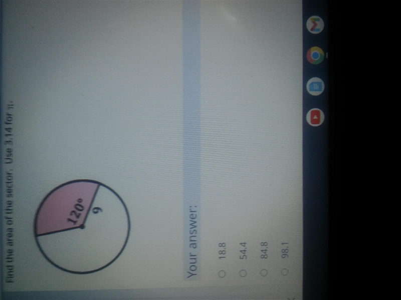 Need help quick please. Find the area of the sector use 3.14 for pi-example-1