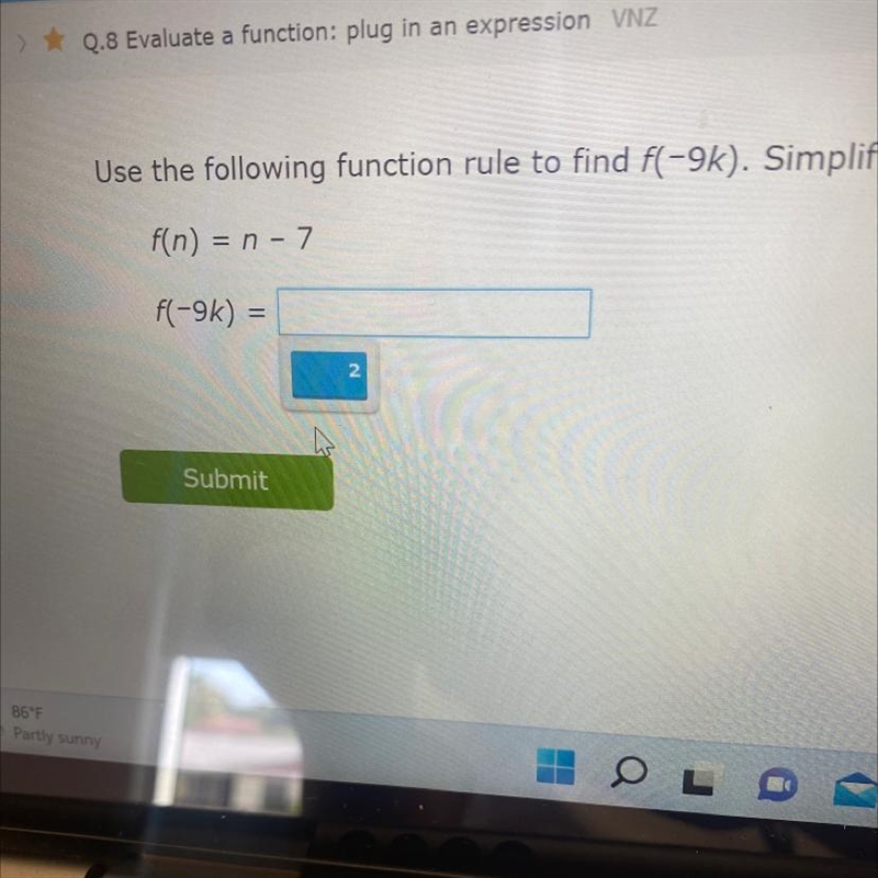 F(n) = n - 7 f(-9k) =-example-1