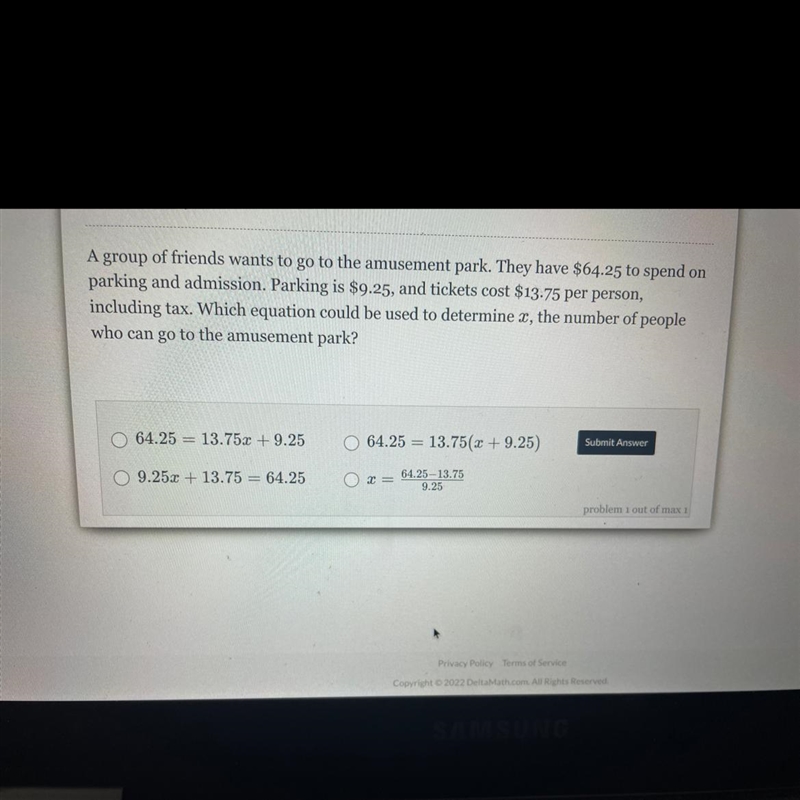 A group of friends wants to go to the amusement park. They have $64.25 to spend on-example-1