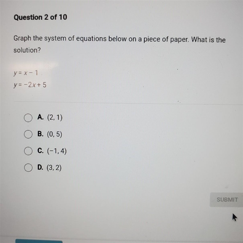 Graph the system of equations below on a piece of paper. What is the solution? TW-example-1