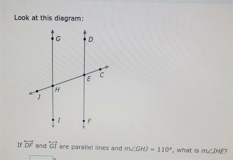 Look at this diagram. if DF and GI are parallel lines and m-example-1