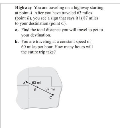 Highway You are traveling on a highway starting at point A. After you have traveled-example-1