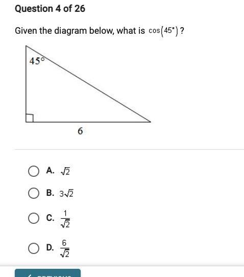 Given the diagram below, what is COS(45º)?-example-1