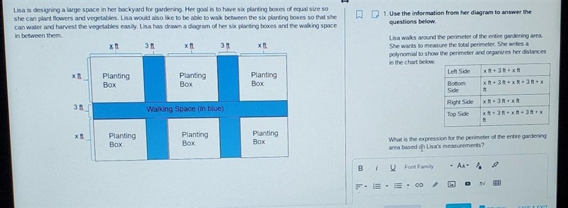 what is the expression?what is the overall area of the garden space?how can u find-example-1