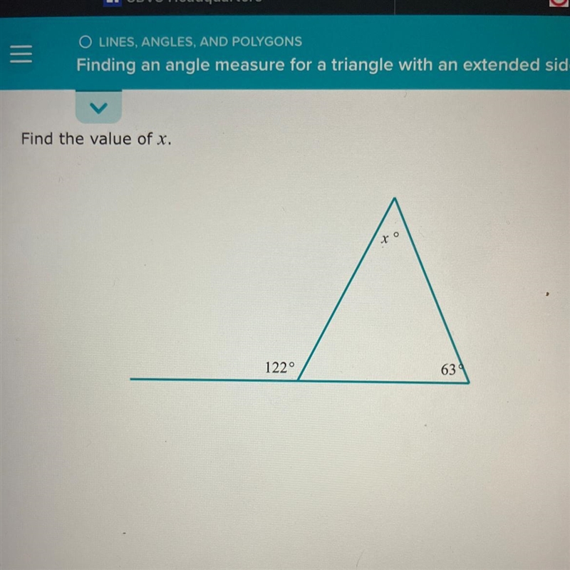 Find the value of x. 122° 63-example-1