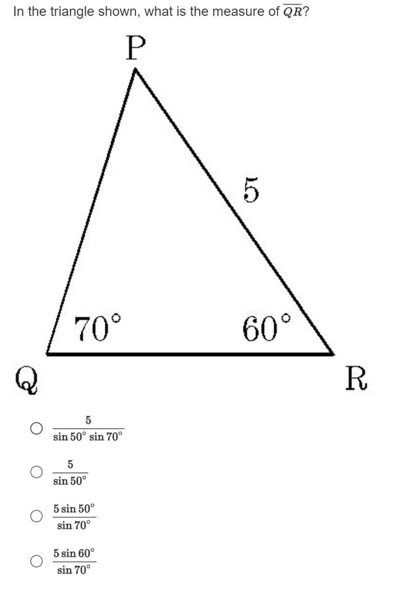 Please help! In the triangle shown, what is the measure of QR?-example-1