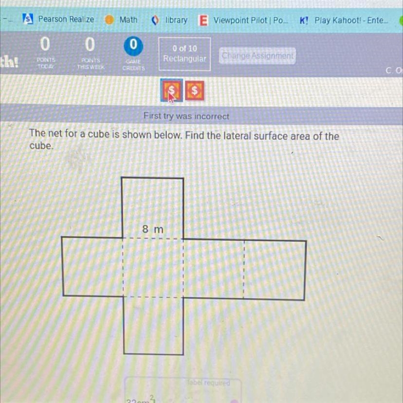 The net for a cube is shown below. Find the lateral surface area of the cube. 8 m-example-1