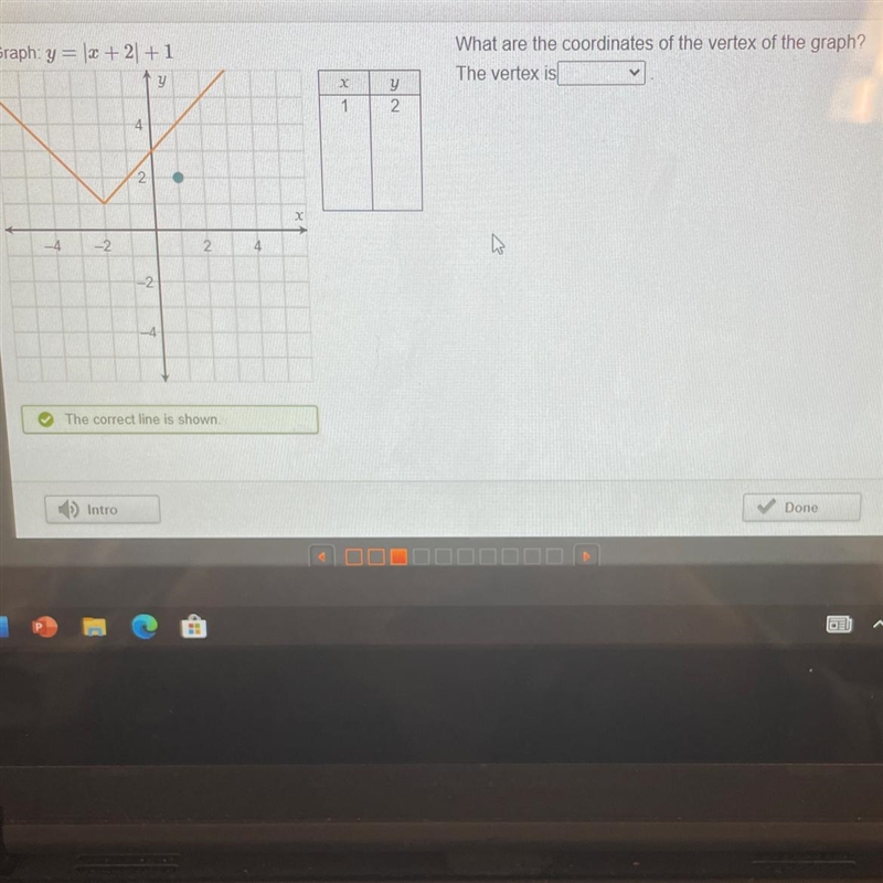 Graph: y= lx+2l+1 what are the coordinates of the vertex of the graph? The vertex-example-1