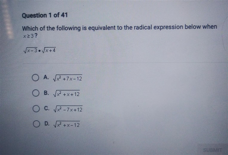 Which of the following is equivalent to the radical expression when ​-example-1