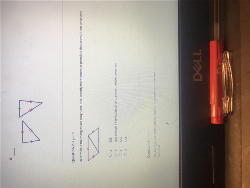 Determine if the triangles are congruent. If so, identify the theorem or postulate-example-1