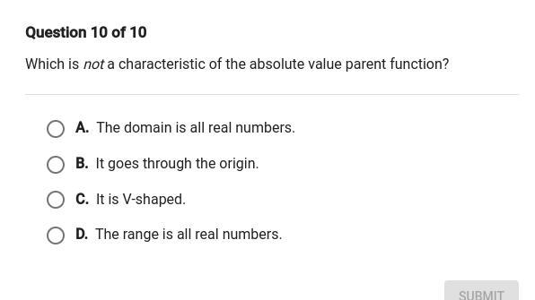 Which is not a characteristic of the absolute value parent function?-example-1