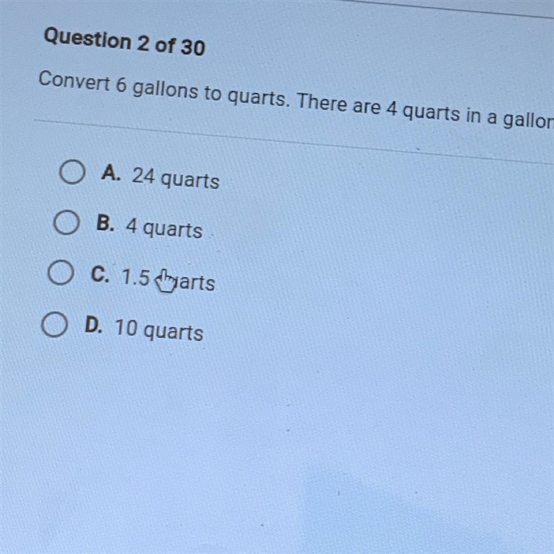 Convert 6 gallons to quarts. There are 4 quarts in a gallon-example-1