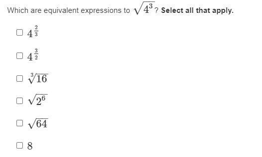 All equivalent expressions of sqrt4^3-example-1