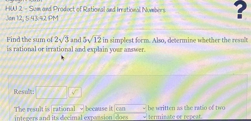 Find the sum of 2/3 and 5/12 in simplest form.-example-1