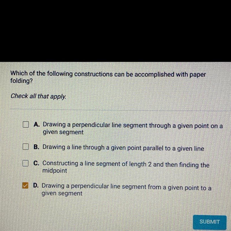 A. Drawing a perpendicular line segment through a given point on a given segment B-example-1