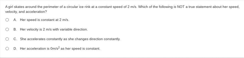 A girl skates around the perimeter of a circular ice rink at a constant speed of 2 m-example-1