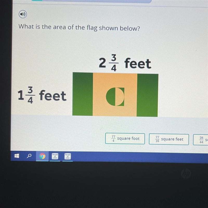 What is the area of the flag shown below? 2 3/4. 1 3/4-example-1