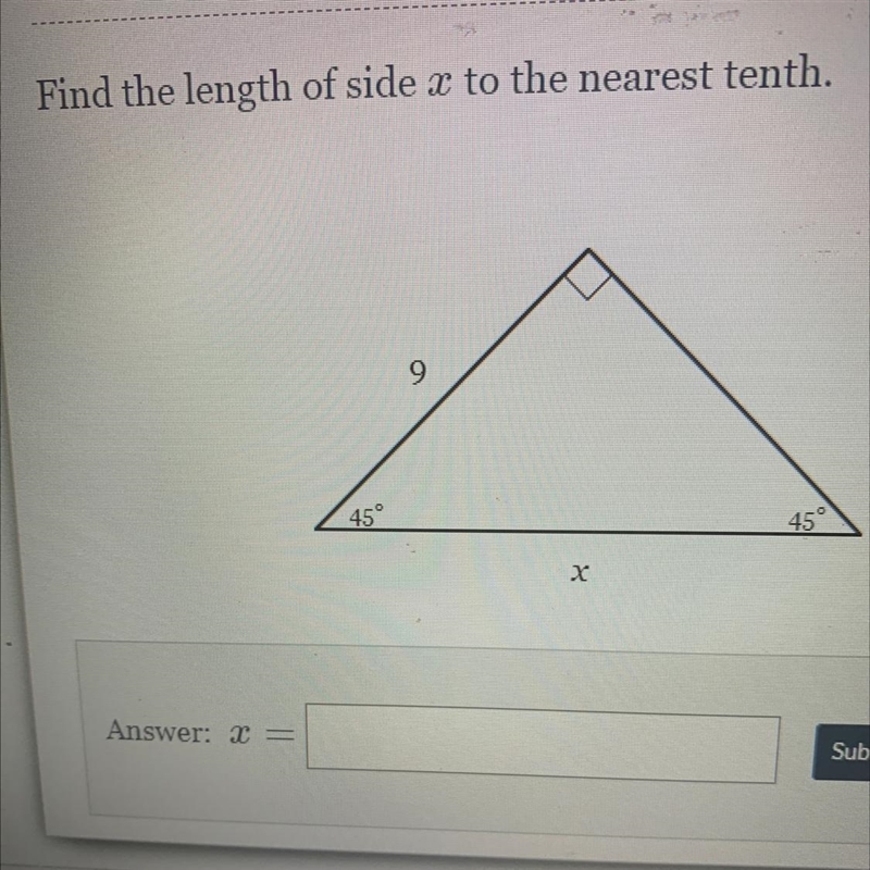 Find the length of side x to the nearest tenth?-example-1