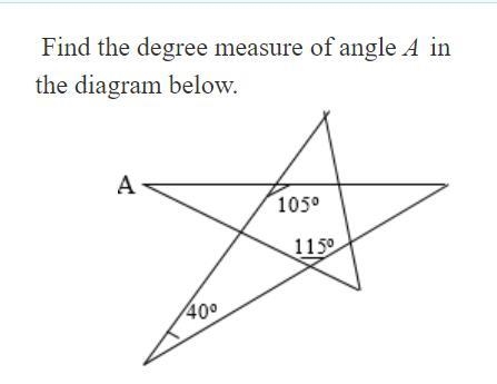 Find the degree measure of angle a in the diagram below-example-1