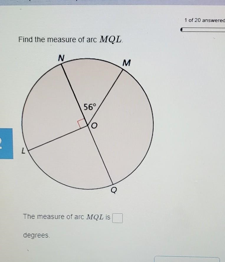 The measure of arc MQL IS degrees​-example-1