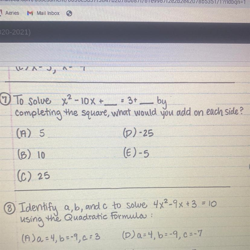 To solve x2- 10X +_+3+ — by completing the square, what would you add on each side-example-1