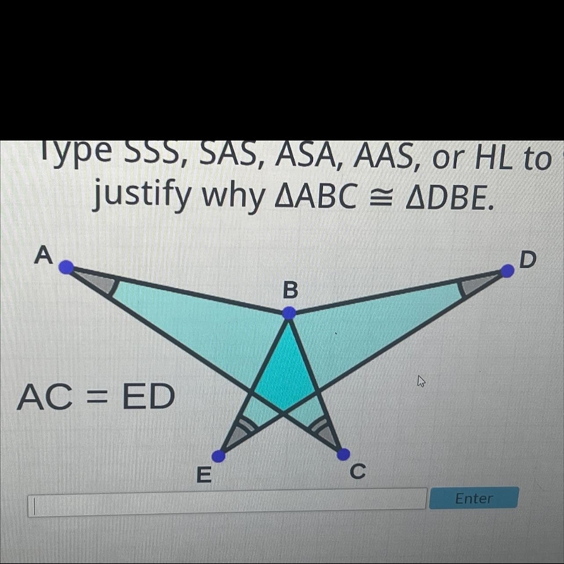 Type SSS, SAS, ASA, SAA, or HL to justify why the two larger triangles are congruent-example-1