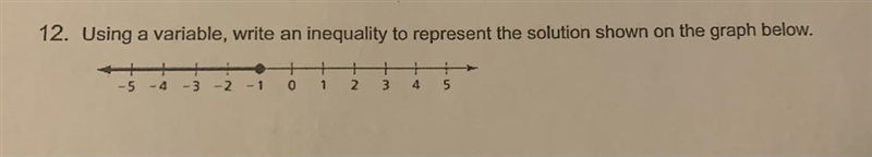 Using a variable, write an inequality to represent the solution shown on the graph-example-1