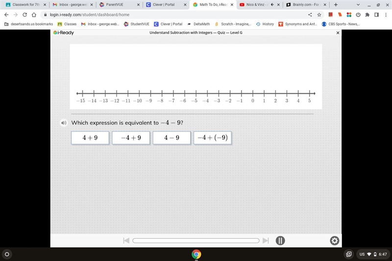 Which expression is equal to -4-9?-example-1