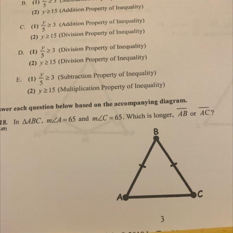 Answer each question below based on the accompanying diagram. In ABC, angle A= 65 and-example-1