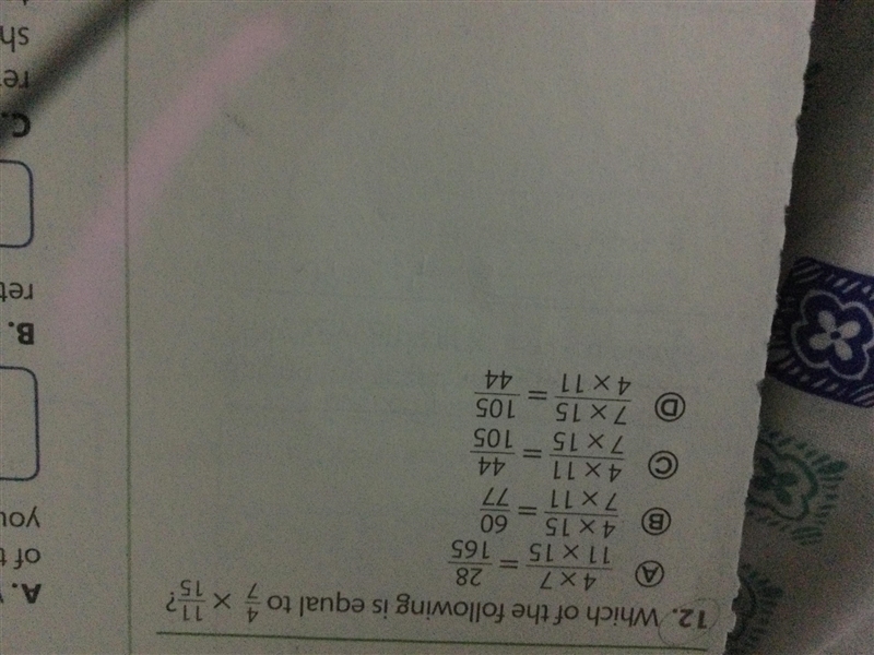 Which of the following is equal to 4/7×11/15-example-1