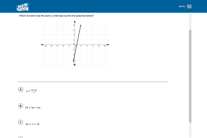 Which function has the same y-intercept as the one below-example-1