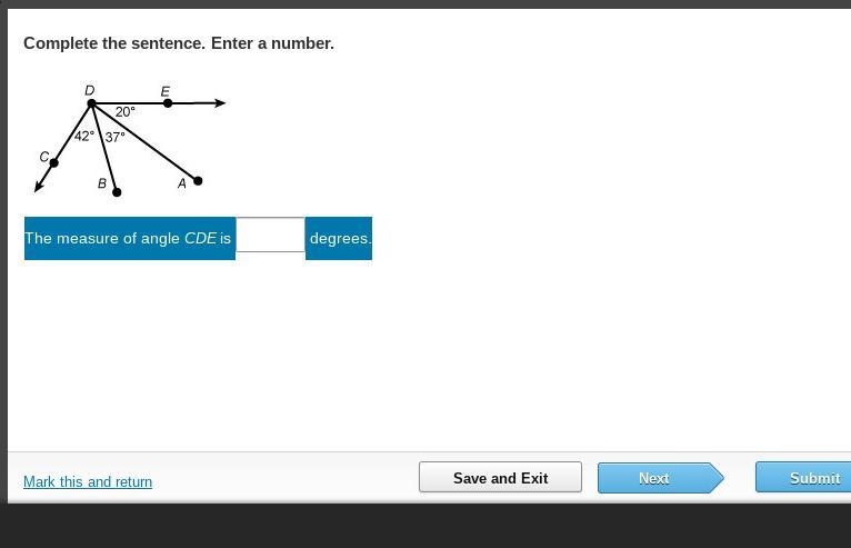 The measure of angle CDE is degrees.-example-1