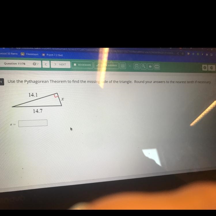 Use the Pythagorean Theorem to find the m 14.1 X X= 14.7-example-1