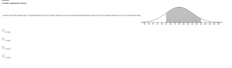 Provide an appropriate response. ​Find the area of the shaded region. The graph depicts-example-1