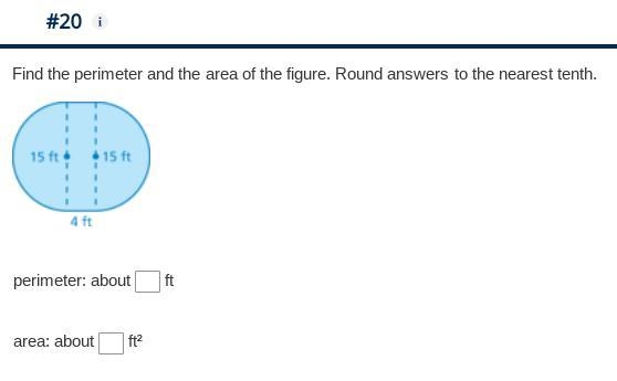 Find the perimeter and the area of the figure and round answers to the nearest tenth-example-1