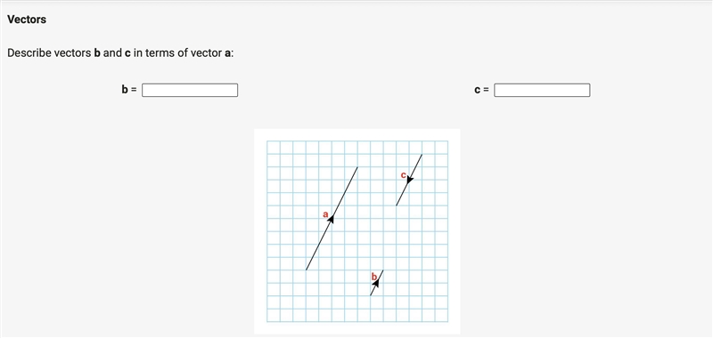 Describe vectors b and c in terms of vector a:-example-1