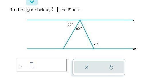 Finding an angle measure given a triangle and parallel lines-example-1