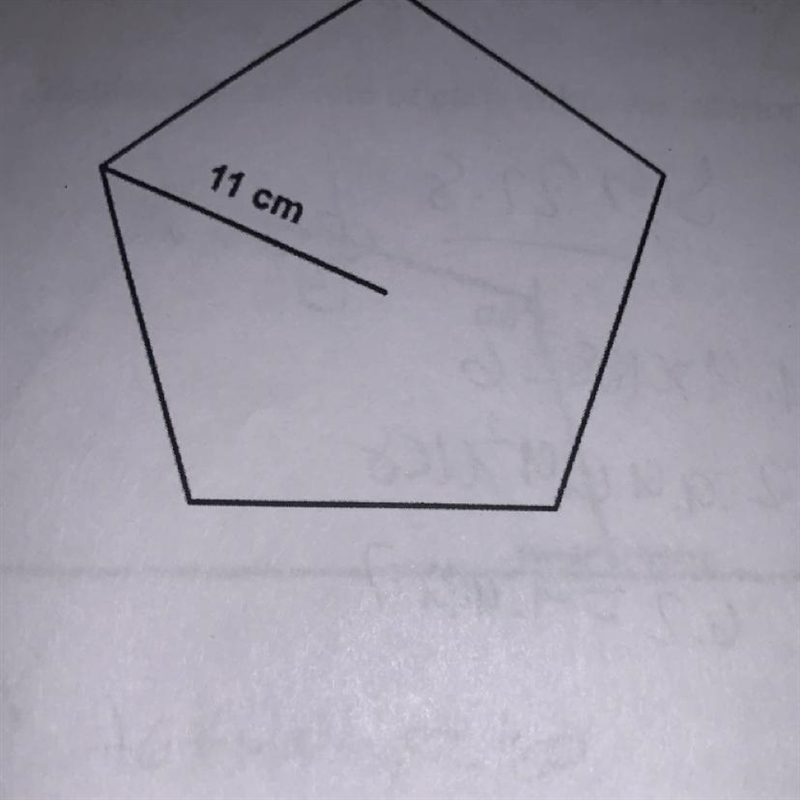 9) Calculate the approximate area of the regular pentagon, to the nearest tenth. 11 cm-example-1