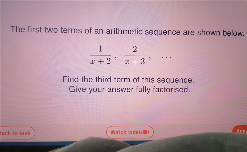 The first two terms of an arithmetic sequence are shown below. 1 2 x+2' x+3' ck to-example-1