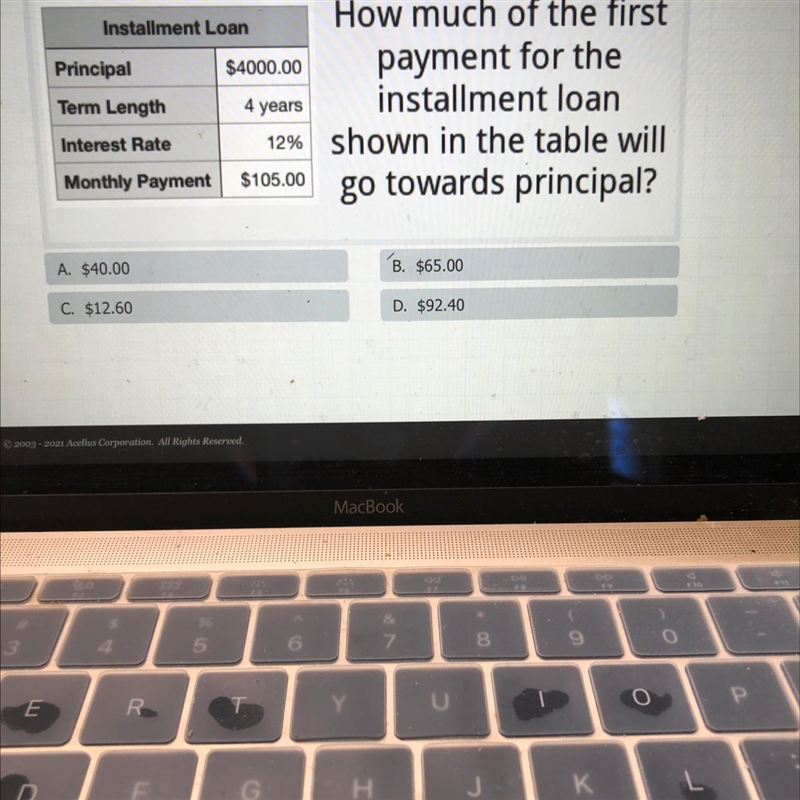 Installment Loan$4000.00How much of the firstPrincipalpayment for theTerm Lengthinstallment-example-1